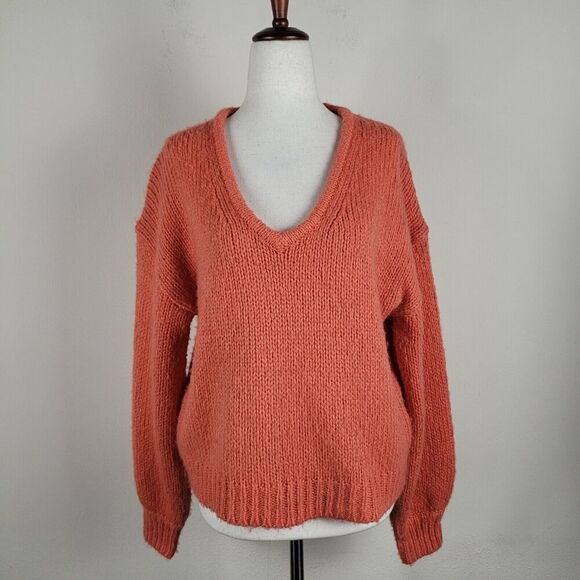 Madewell Sweater Womens XS Orange Knit Oversized Balloon Sleeves Wool Alpaca - Picture 2 of 9